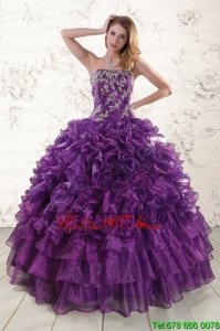 Purple Modern Strapless 2015 Quinceanera Dress with Appliques