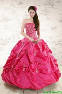 Strapless Hot Pink Modern Quinceanera Dress with Appliques for 2015