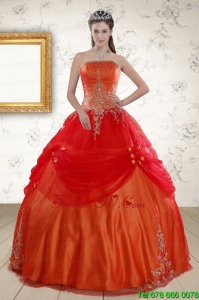 Strapless Modern Appliques Sweet 16 Dresses in Orange Red