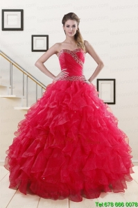 Sweetheart Modern Ball Gown 2015 Sweet 16 Dresses in Coral Red