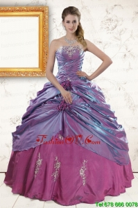 2015 Multi Color Appliques Quinceanera Dresses with Strapless