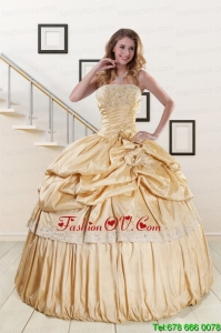 2015 New Style Champagne Quinceanera Dresses with Appliques