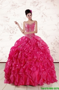 2015 New Style Spaghetti Straps Beading Quinceanera Dresses in Hot Pink