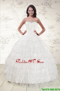 New Style White Sequins Ball Gown Quinceanera Dresses for 2015