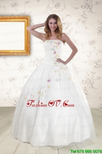 New Style White Strapless Embroidery 2015 Sweet 16 Dresses