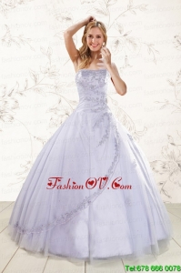 2015 New Style Strapless Lavender Quinceanera Dresses with Appliques