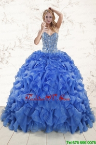 New Style Beading Royal Blue Sweet 15 Dresses with Sweep Train
