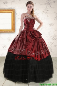 Print Ball Gown Embroidery 2015 Quinceanera Dresses in Rust Red and Black