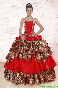 Print Leopard Multi-color 2015 Quinceanera Dresses with Strapless