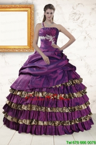 Print One Shoulder Quinceanera Dresses with Beading and Leopard