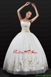 White Strapless New Style Quinceanera Dress with Beading and Embroidery