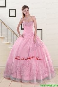 Beading and Appliques Pretty Baby Pink Quinceanera Dresses for 2015