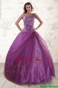 2015 Beautiful Sweetheart Purple Sweet Sixteen Dresses with Embroidery