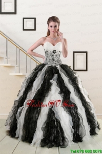 2015 Pretty Black and White Quinceanera Dresses with Zebra and Ruffles