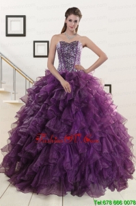 2015 Pretty Purple Quinceanera Dresses with Beading and Ruffles