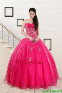 2015 Pretty Sweetheart Hot Pink Sweet Sixteen Dresses with Beading