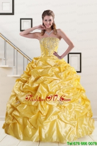 Beading Strapless Sweet Sixteen Dresses with Sweep Train