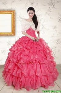 Beading and Ruffles 2015 Hot Pink Sweet Sixteen Dresses with Strapless