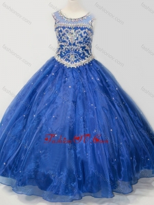 New Style Beaded Bodice Open Back Little Girl Pageant Dress in Royal Blue