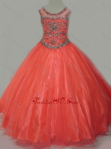 New Style Beaded Bodice Orange Little Girl Pageant Dress with Open Back