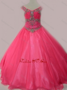 New Style Beaded Bodice Zipper Up Little Girl Pageant Dress in Hot Pink