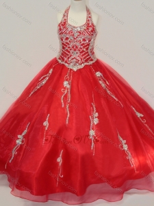 New Style Organza Halter Top Beaded Little Girl Little Girl Pageant Dress in Red