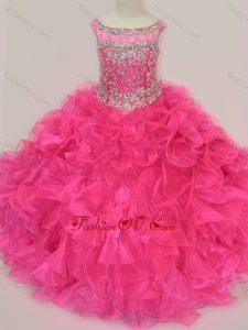 New Style Scoop Hot Pink Little Girl Pageant Dress with Beading and Ruffles