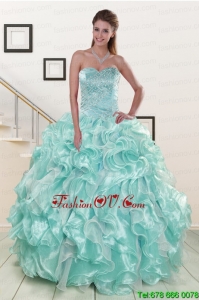 Pretty Beading Sweet 16 Dresses in Apple Green for 2015