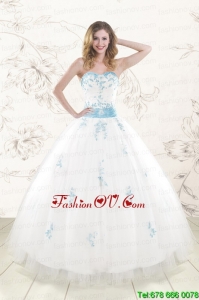 Pretty White Ball Gown Quinceanera Dresses with Appliques and Beading