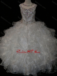 Princess Ball Gown Scoop Beaded Bodice Lace Up Cheap Flower Girl Dress in White