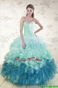 2015 Prefect Multi Color Sweet Sixteen Dresses with Beading and Ruffles