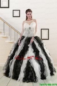 2015 Unique Black and White Quinceanera Dresses with Zebra and Ruffles
