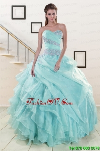 Beading and Ruffles Pretty Sweet Sixteen Dresses in Blue for 2015
