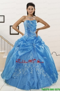 Classical Baby Blue 2015 Sweet Sixteen Dresses with Embroidery