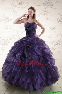 Elegant Sweetheart Appliques Purple Sweet Sixteen Dress for 2015