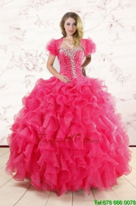 Hot Pink Ruffles and Beaded Wonderful Sweet Sixteen Dresses for 2015