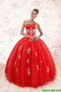 Most Popular Red Puffy Sweet Sixteen Dresses with Appliques
