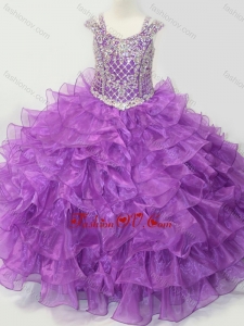 New Style Puffy Skirt V-neck Lace Up Little Girl Pageant Dress with Straps and Ruffled Layers