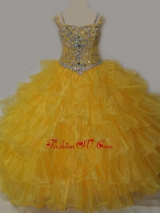 New Style Sweetheart Little Girl Pageant Dress with Spaghetti Straps in Yellow