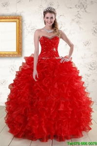 Pretty Ball Gown Sweetheart Red Sweet Sixteen Dresses with Beading