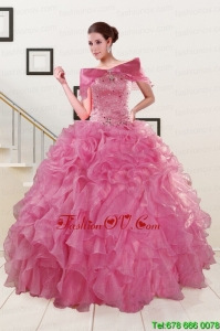Puffy Sweetheart Pink Sweet Sixteen Dresses with Beading
