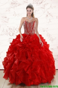 Sweetheart Pretty Red Sweet Sixteen Dresses With Beading and Ruffles for 2015