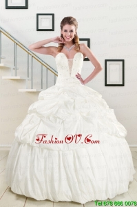 Unique White Taffeta Dresses For a Quinceanera with Beading and Pick Ups