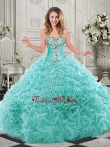 Modern Beaded and Ruffled Chapel Train Quinceanera Dress in Organza