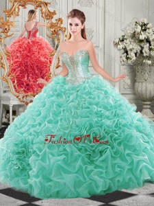 Popular Beaded and Ruffled Aqua Blue Lovely Quinceanera Dresses with Detachable Straps
