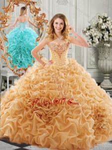 2016 Low Price Big Puffy Beaded and Ruffled Lovely Quinceanera Dresses in Organza