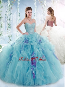 Aquamarine Puffy Skirt Detachable QLovely Quinceanera Dresses with Beading and Ruffles