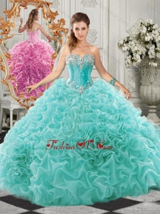 Classical Big Puffy Beaded and Ruffled Modern Quinceanera Dresses in Organza