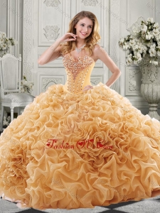 Discount Beaded Bodice and Ruffled Modern Quinceanera Dresses with Chapel Train