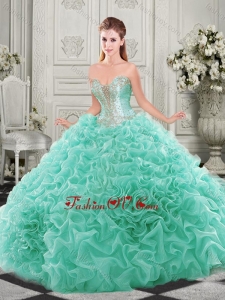 Latest Chapel Train Beaded and Ruffled New style Quinceanera Dresses with Detachable Straps